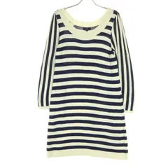 GAP ギャップ バイカラー ボーダー柄 長袖 ボートネック ニット 膝丈ワンピース L オフホワイト系 レディース 古着