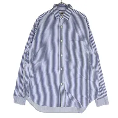 美品 BEAMS LIGHTS ビームスライツ ストライプ柄 長袖 コットンシャツ M ブルー メンズ 古着のサムネイル