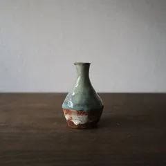 唐津 水谷渉 一輪挿し D 花器 薪窯焼成 青緑釉 作家物 7cm 佐賀県唐津市