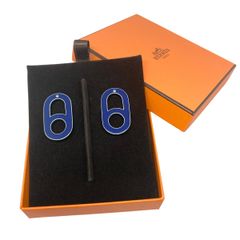 HERMES 黒青オーバル型ピアス - メルカリ