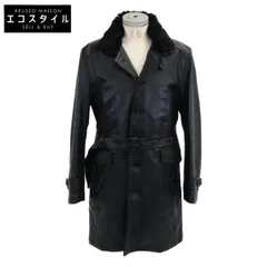 BURBERRY BLACK LABEL　バーバリーブラックレーベル　ブラック ラビットファー付き ラムレザー シングルトレンチコート　LL