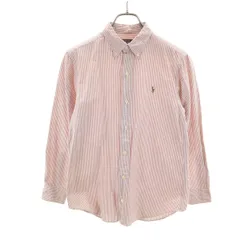 Polo by Ralph Lauren ポロバイラルフローレン 80s 緑タグ ヴィンテージ ボーイズ ストライプ柄 長袖 ボタンダウンシャツ 160 レッド系 オックスフォード キッズ 古着