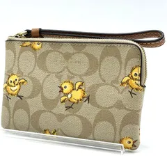 コーチ COACH ポーチ シグネチャー PVC レザー ベージュ アヒル ひよこ柄 ストラップ付き リストレット 小物入れ 化粧ポーチ コスメポーチ レディース 可愛い 人気 限定デザイン ギフト プレゼント おすすめ