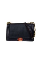 CHANEL シャネル ボーイシャネル ラージ レザー ネイビー SV金具 18 