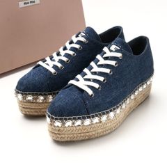 miu miu ネイビー コルク底 スニーカー 37 箱付 - メルカリ