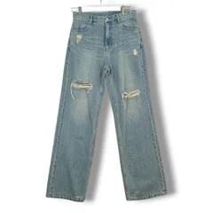 ADAM ET ROPE アダムエロぺ サステナブルIラインデニム デニムパンツ ダメージジーンズ ストレート 青 サックスブルー 38 レディース 通年 ゴーゴー古着マルイ北千住店 19 No.2293のサムネイル