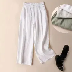 リネンワイドパンツ リネン パンツ ワイドパンツ 無地ガウチョ 麻 亜麻 麻混 ゆったり パンツ ボトムス レディース ガウチョ リラックス 9分丈 #bbgqz