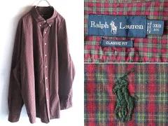希少 90s-00sビンテージ Ralph Lauren ラルフローレン CLASSIC FIT ポロポニーロゴ刺繍 チェックシャツ BDシャツ 3XB BIG ビッグサイズ