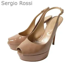 セルジオロッシ Sergio Rossi パンプス サンダル プラットフォーム スリングバック オープントゥ ハイヒール ピンヒール エナメル パテントレザー ベージュ サイズ35.5 約22.5cm レディース