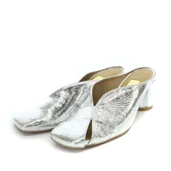 ルタロングリーズ Le Talon GRISE  LEATHER ARTY MULE 6CM サンダル チャンキーヒール レザー S 22.5cm シルバー色 /YO19 ■PN