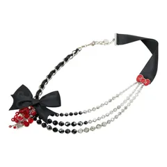 スワロフスキー ハローキティ Hello Kitty Glamour チョーカー ネックレス シルバー ブラック メタル サテン クリスタルビーズ レディース SWAROVSKI【1-0265977】