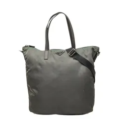 プラダ 三角ロゴプレート ハンドバッグ ショルダーバッグ 2WAY グレー ナイロン サフィアーノレザー レディース PRADA【1-0270423】