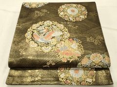 ◇802◇六通柄 袋帯 吉祥鳳凰桐文 花菱文 華文 宝相華 正絹 着物帯
