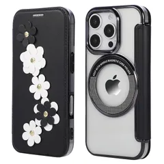 【新品】 YUYIB スマホケース 対応 iPhone 16 Pro Max 手帳型 MagSafe対応 背面 クリア 透明 高級なPUレザー+TPUパネル 花柄 フラワー 衝撃吸収 軽量薄型 携帯電話カバー ブランド ワイヤレス対応 アイフォン16プロマック
