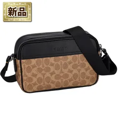 コーチ COACH グラハム クロスボディバッグ CV921 QBNRX 2024 AW タン シグネチャーキャンバス ブラック スムース カーフレザー