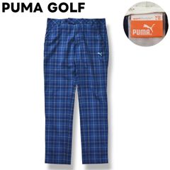 [클래식] 푸마 골프 PUMA GOLF 스트레치 팬츠 윈드 브레이커 지퍼 업 로고 자수 W32 L32 체크 무늬 블루 스포츠 캐주얼 타운 유스 레저 남성