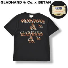【美品】 グラッドハンド GLADHAND ＆ Co. x 伊勢丹 ISETAN ポップアップ 限定 ダブルネーム Vネック Tシャツ ロゴ プリント シングルポケット L ブラック メンズのサムネイル