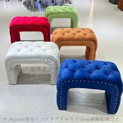 スツール 幅広 ボタンタフティング ベルベット調 おしゃれ かわいい インテリア 北欧 オットマン ドレッシング チェア 椅子 ホワイト 4-7のサムネイル