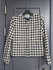 Yves Saint Laurent ウール チェック ノーカラージャケット - メルカリ