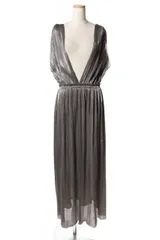 ビューティフルピープル beautiful people 18SS metallic erseypleats ワンピース ロング ノースリーブ 38 グレー /sh0427のサムネイル