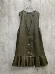 ZARA ザラ フェイクレザー ジャンスカ ノースリーブ フリル ワンピース sizeUSA S/カーキ ■◇ レディース