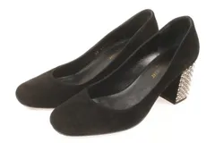 サンローラン パリ SAINT LAURENT PARIS パンプス チャンキーヒール スタッズ ラインストーン スウェード 36 黒 ブラック /☆o0522のサムネイル