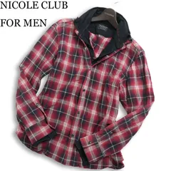 NICOLE CLUB FOR MEN ニコルクラブ フォーメン 襟ワイヤー★ レイヤード風 長袖 チェック シャツ Sz.46 メンズのサムネイル