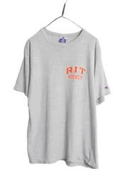 【お得なクーポン配布中!】 90s チャンピオン 両面 カレッジ プリント 半袖 Tシャツ メンズ L / 古着 オールド カットソー クルーネック 目付き バックプリント グレー