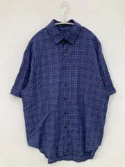 シャツ/ブラウス S ネイビー チェック柄 ミドル丈 半袖 レギュラーカラー メンズ