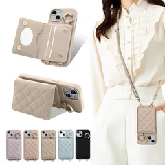 【新品】 スマホケース 12 ショルダーストラップ12PRO携帯ケース リング付き化粧鏡付き 軽量 スタンド機能 12ケース 首掛け 肩掛け 斜めがけ レディース12PRO スマホポーチ バッグ 現金入れ シンプル保護ケース 全面保護(ベージュ)