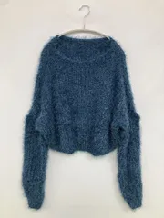 ニット/セーター ブルー 無地 ショート丈 長袖 クルーネック(丸首) レディース