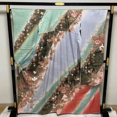 振袖2点フルセットお探しの方へ！銀通し 紫色 花柄 グラデーション