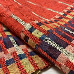 美品】米沢織 紬さがの 八寸名古屋帯 スワセンイ 眼鏡織 格子柄 正絹