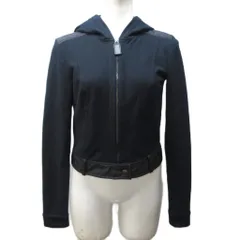 プラダ PRADA クロップドパーカー フーディー ジップアップ ナイロン切替 S 黒 紺 ブラック ネイビー 系 ☆AA★ 0412のサムネイル
