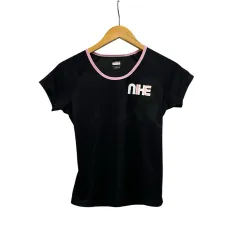 ナイキ NIKE Tシャツ 半袖 クルーネック ロゴプリント 326493-010 S 黒 ブラック ピンク