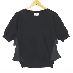 ランバンオンブルー LANVIN en Bleu レーヨン ニット カットソー 5分袖 ティアードフリル 38 ブラック 2sa7159のサムネイル
