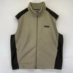古着 コロンビア Columbia ベスト フルジップ ワンポイントロゴ 大きいサイズ フリース XL  ベージュ系 ツートン メンズ