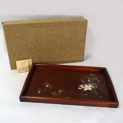 木製漆器 ◆木製漆器/モクレン長手盆 843 ギフト【未使用】  【代引不可】【同梱不可】