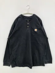 Carhartt カーハート Tシャツ/カットソー XL ブラック 無地 ワンポイント ブランドロゴ ミドル丈 長袖 ヘンリーネック メンズ