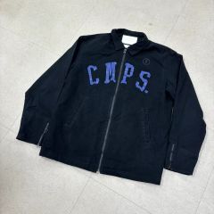 パパス スタジャン ジャンパー 刺繍ロゴ ネイビー レザーパイピング L