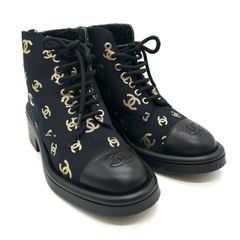 CHANEL シャネル ココマーク ショートブーツ キャンバス レザー 37 