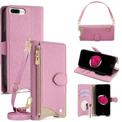 【新品】 手帳型 ケース 革 レザー for iPhone7 Plus/iPhone 8 plus ショルダー スマホケース スマートフォンケース 対応 アイフォン