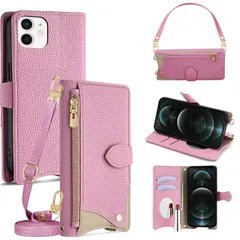 【新品】 手帳型 ケース 革 レザー for iPhone 12 /iPhone 12 Pro ショルダー スマホケース スマートフォンケース 対応 アイフォン