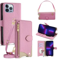 【新品】 手帳型 ケース 革 レザー for iPhone 13 Pro Max ショルダー スマホケース スマートフォンケース 対応 アイフォン