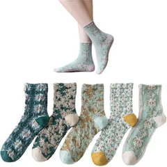 【新着商品】通気性 暖かい 防臭 かわいい くるぶしソックス コットンソックス 厚手ソックス 蒸れない 綿 春夏秋冬 刺繍 通学通勤 花柄靴下 クルーソックス ショートソックス ソックス 5足セット くつした レディース 靴下