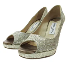 ジミーチュウ JIMMY CHOO グリッター パンプス オープントゥ ピンヒール ネット ラメチップ 35.5 22.5cm シルバー ゴールド 1120