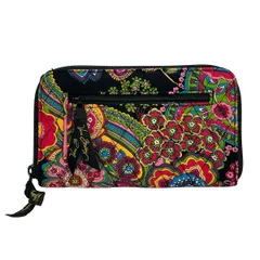 Vera Bradley(ベラブラッドリー) 長財布 - 黒×レッド×グリーン×マルチ 花柄/ペイズリー柄/ラウンドファスナー コットンのサムネイル