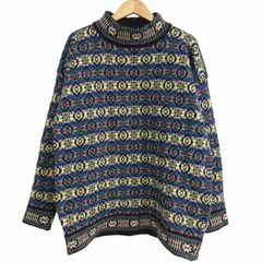 インバーアラン INVERALLAN SHETLAND シェットランド ウール モックネックニット セーター プルオーバー ノルディック柄 総柄 銀タグ スコットランド製 マルチカラー IBO54のサムネイル
