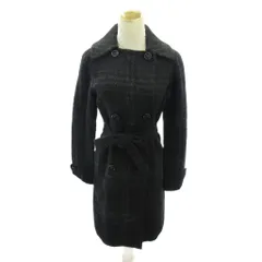 ランバンオンブルー LANVIN en Bleu 美品 コート ダブル チェック柄 ウール ツイード ベルト ロング丈 36 黒 ブラック 0211 ■MNK5のサムネイル