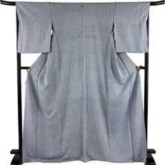 【美品】 小紋 身丈169cm 裄丈67cm M 袷 松井青々 落款 幾何学模様 青灰色 正絹 名品 一つ紋 【中古】のサムネイル